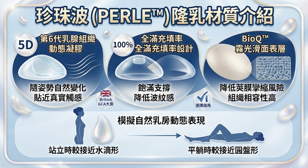 珍珠波(PERLE™)隆乳材質介紹:第6代動態凝膠、自然胸型與選擇指南