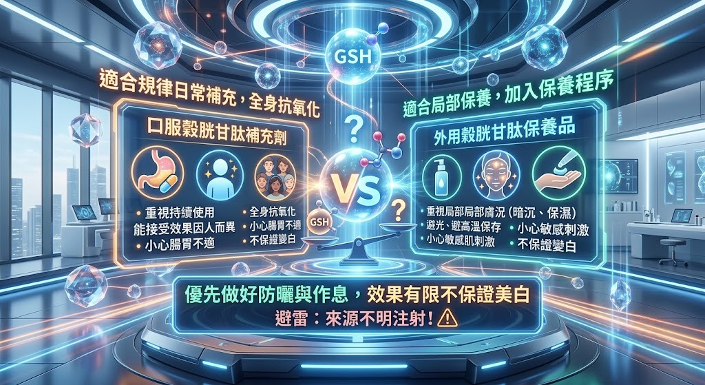 口服穀胱甘肽 vs 外用穀胱甘肽怎麼選?功效、費用、缺點與適合族群完整比較