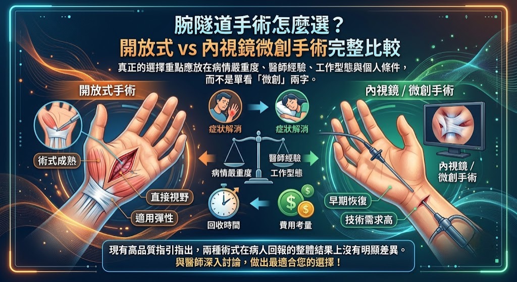 腕隧道手術怎麼選？開放式 vs 內視鏡微創手術完整比較