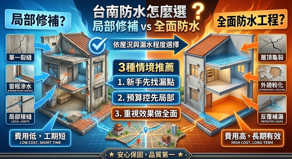 台南防水怎麼選?局部修補 vs 全面防水工程完整比較