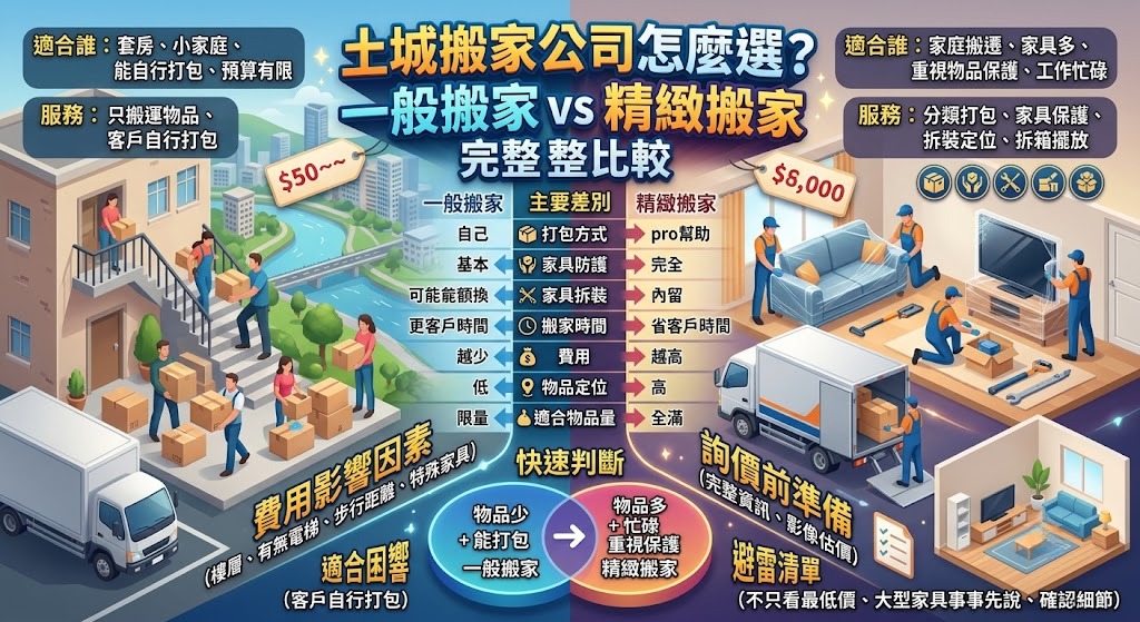 土城搬家公司怎麼選?一般搬家 vs 精緻搬家完整比較