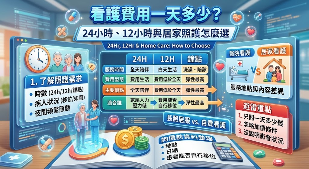 看護費用一天多少？24小時、12小時與居家照護費用比較