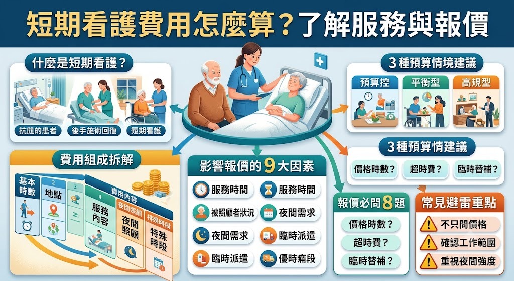 短期看護費用怎麼算?短期照護服務、報價因素與找人重點一次看