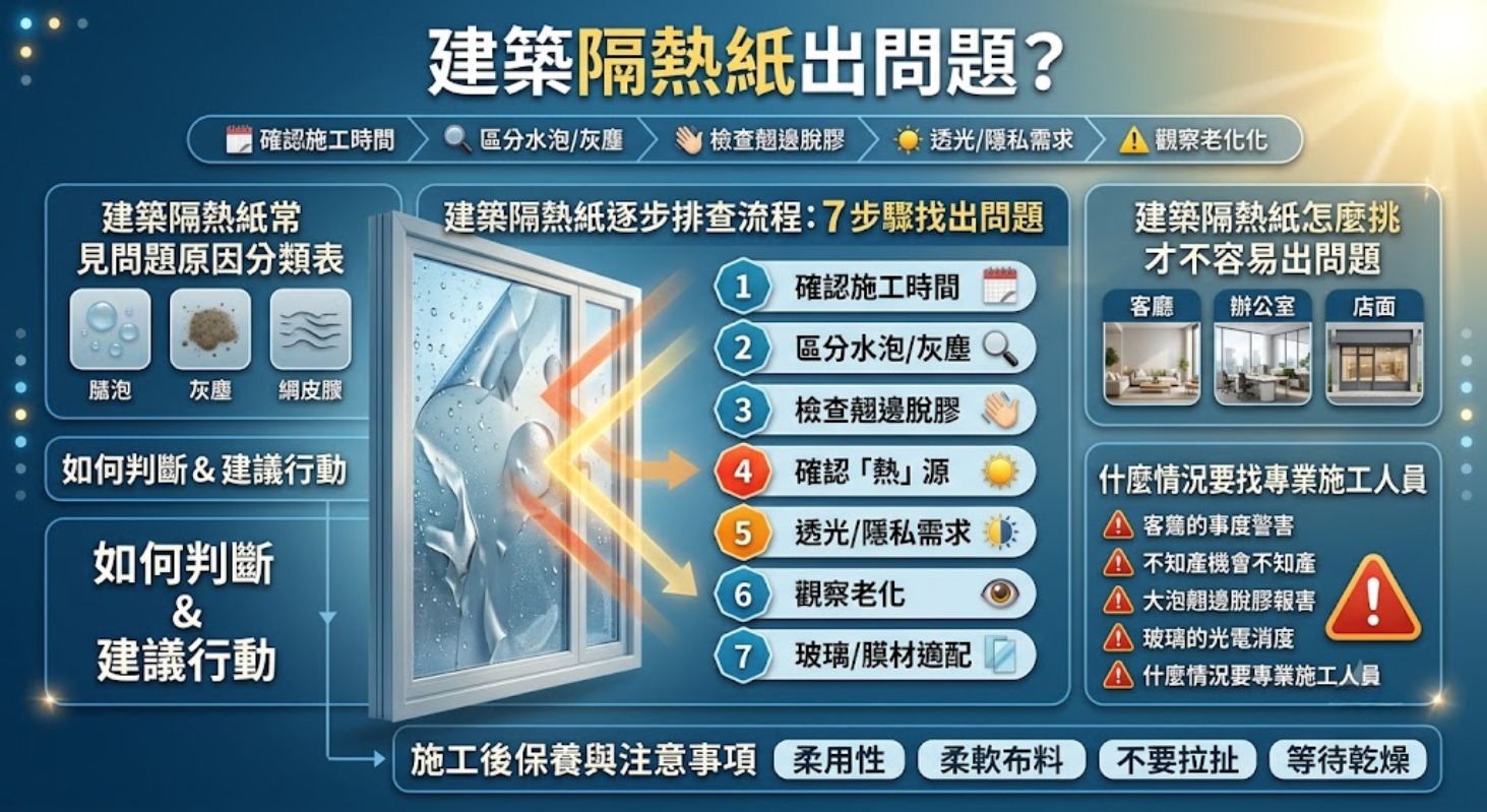 建築隔熱紙出問題怎麼辦？7步驟排查起泡、翹邊、隔熱效果差原因