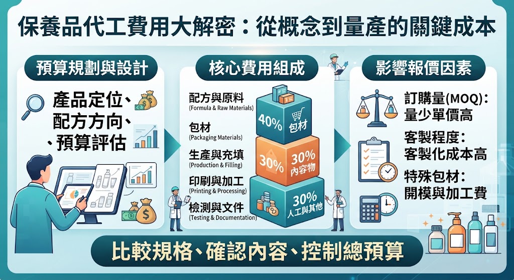 保養品代工費用怎麼算?配方、打樣、包材、MOQ與量產報價完整解析