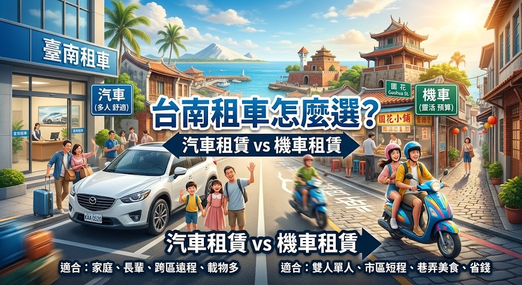 台南租車怎麼選？汽車租賃 vs 機車租賃完整比較