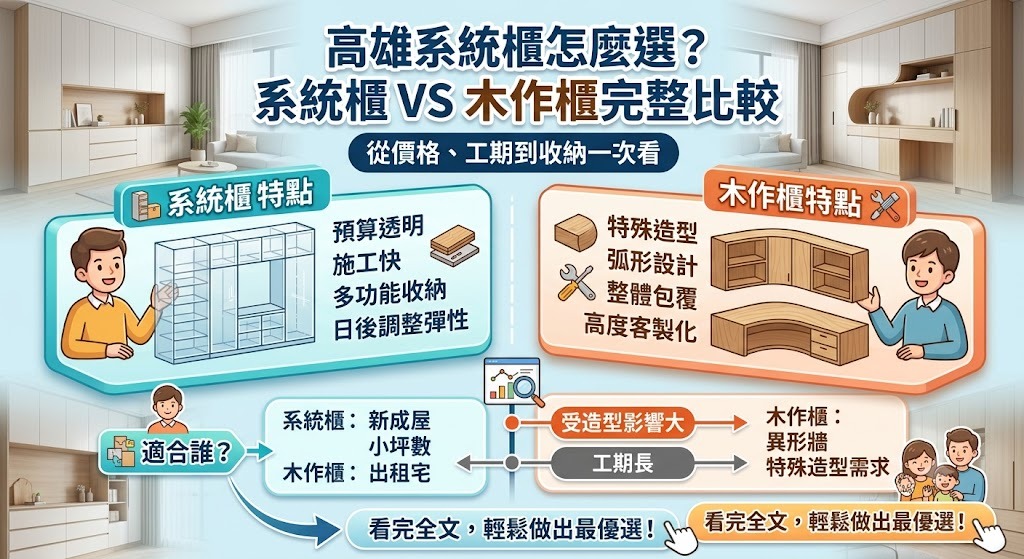 高雄系統櫃怎麼選?系統櫃 vs 木作櫃完整比較,從價格、工期到收納一次看