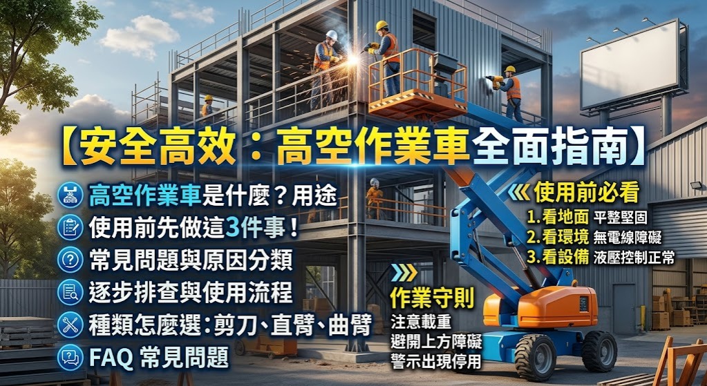 高空作業車怎麼選？使用前檢查、常見故障、操作流程與安全注意事項一次看懂
