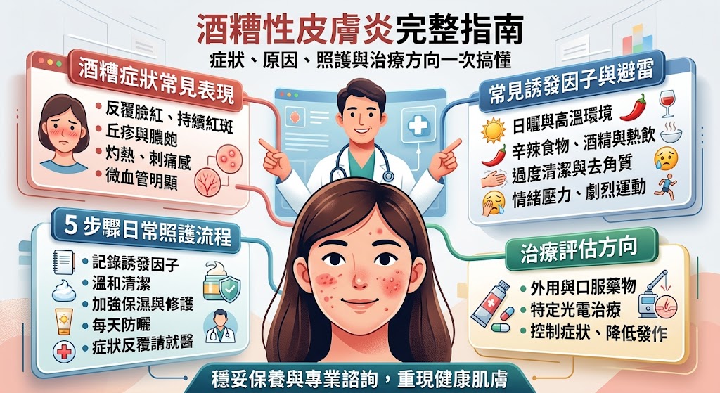 酒糟性皮膚炎怎麼辦？症狀、原因、照護與治療方向完整指南