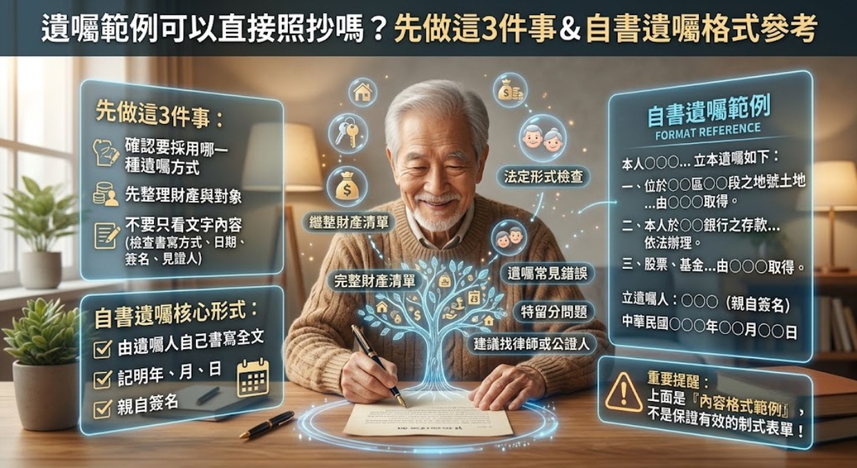 遺囑範例怎麼寫?自書遺囑格式、7步檢查流程與10個常見問題一次看