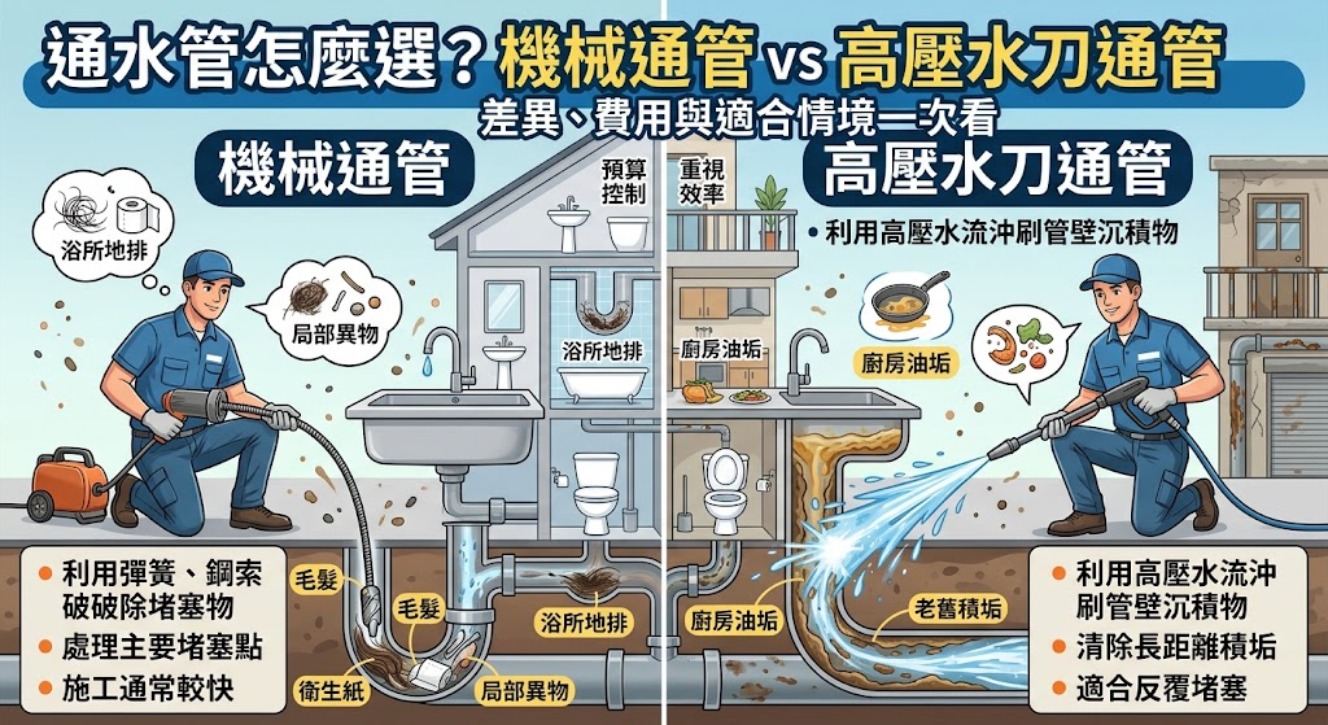 通水管怎麼選?機械通管 vs 高壓水刀通管差異、費用與適合情境一次看
